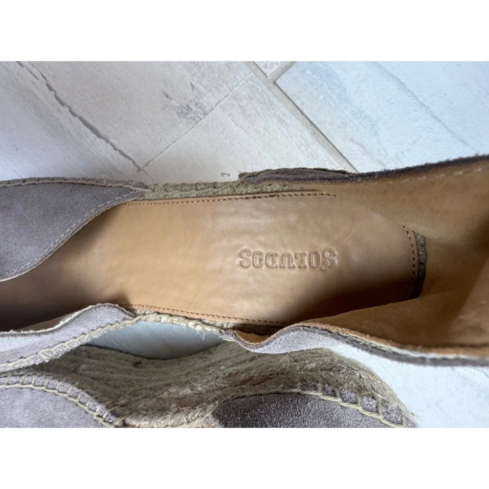 Soludos Grey Suede Espadrille Wedge Sandals Ankle Strap Platform Size 9.5
